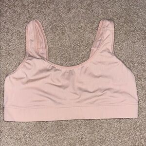 Pale Pink Ribbed Sports Bra with Wide Straps (Unpadded)